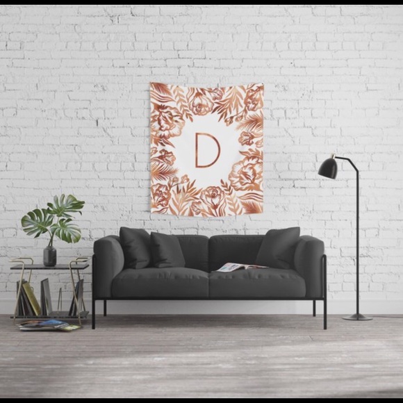 Letter D-Faux Rose Gold Glitter Flowers Tapestry - Picture 2 of 4